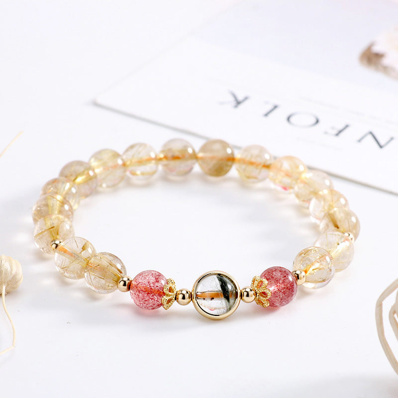 Natural Green Ghost, Blonde & Strawberry, Citrine - Crystal Bracelet