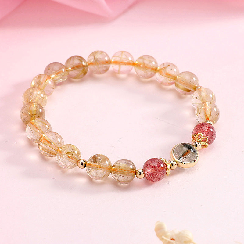 Natural Green Ghost, Blonde & Strawberry, Citrine - Crystal Bracelet