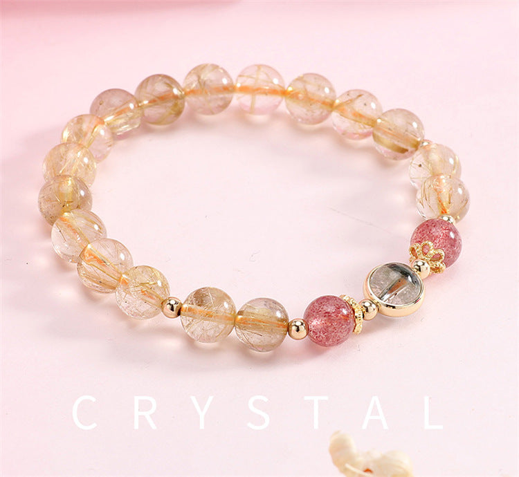 Natural Green Ghost, Blonde & Strawberry, Citrine - Crystal Bracelet