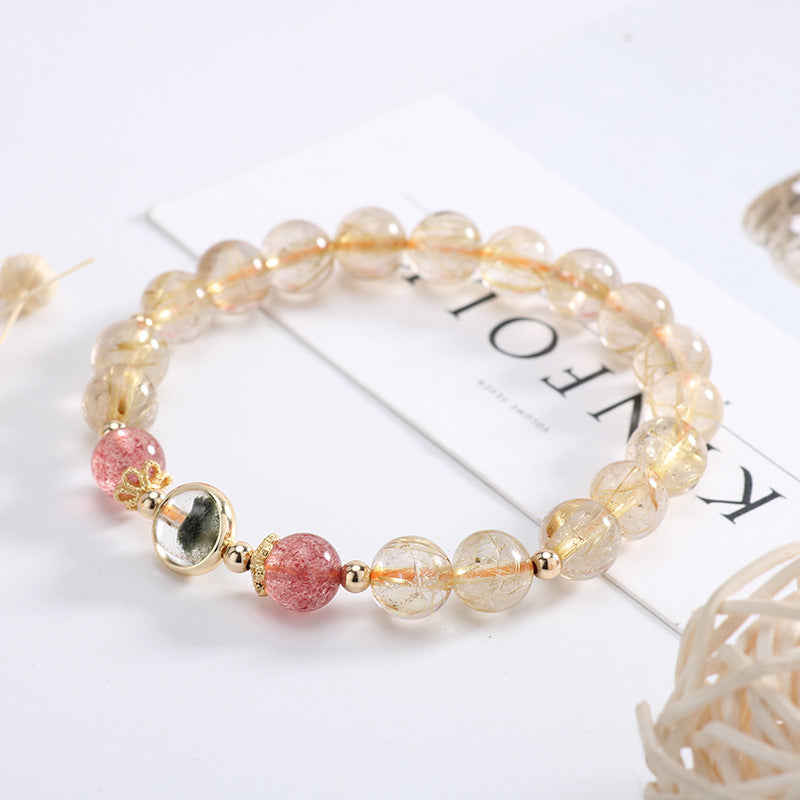 Natural Green Ghost, Blonde & Strawberry, Citrine - Crystal Bracelet