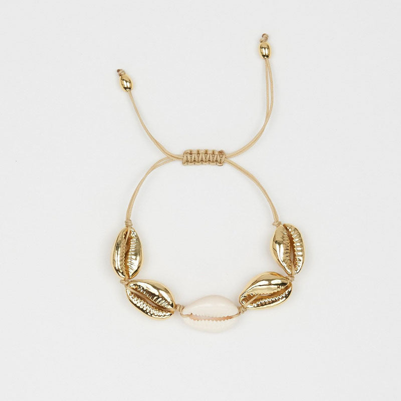 Fashionable popular Gold shell braided adjustable sea shell bracelet beads braided shell bracelet