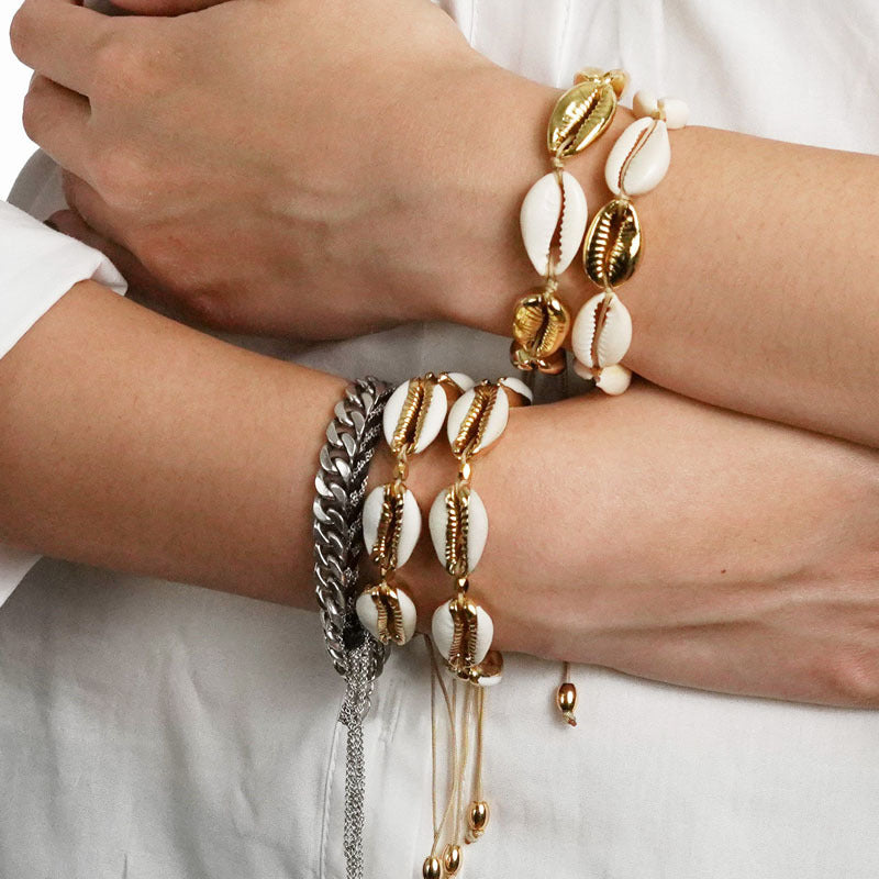 Fashionable popular Gold shell braided adjustable sea shell bracelet beads braided shell bracelet