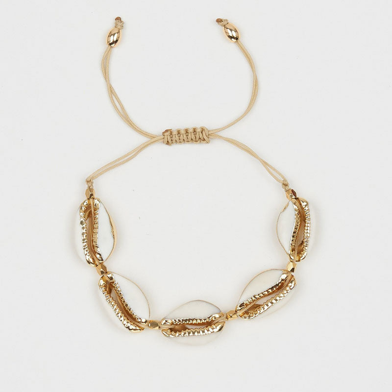 Fashionable popular Gold shell braided adjustable sea shell bracelet beads braided shell bracelet