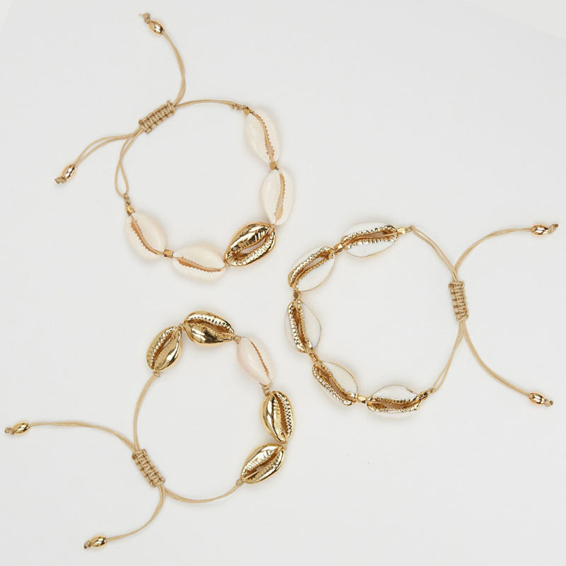 Fashionable popular Gold shell braided adjustable sea shell bracelet beads braided shell bracelet