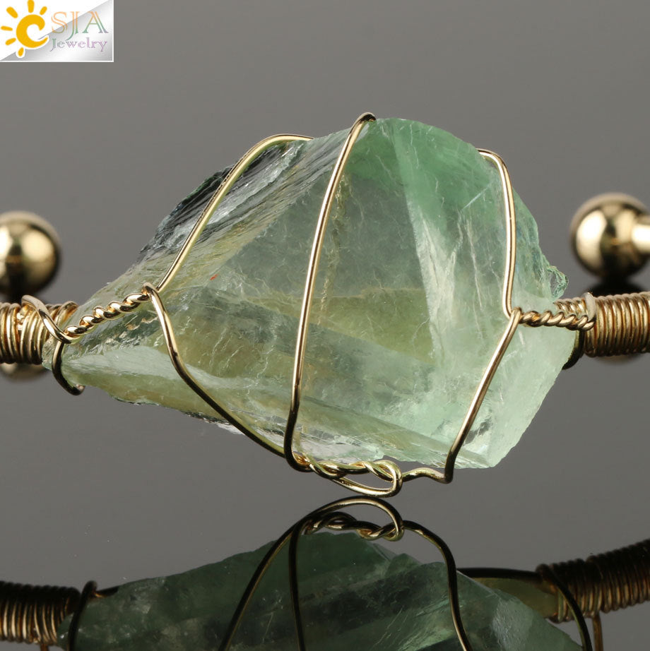 Open crystal bracelet -- large irregular crystal winding bracelet