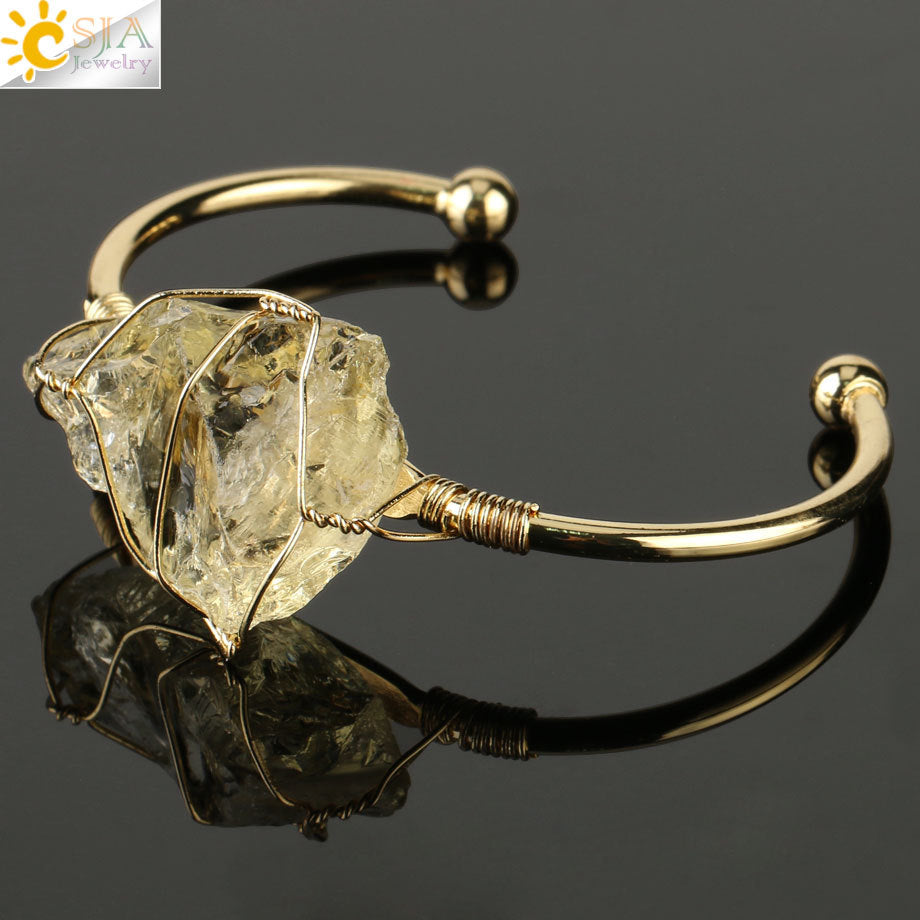 Open crystal bracelet -- large irregular crystal winding bracelet