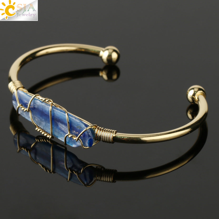 Open crystal bracelet -- large irregular crystal winding bracelet