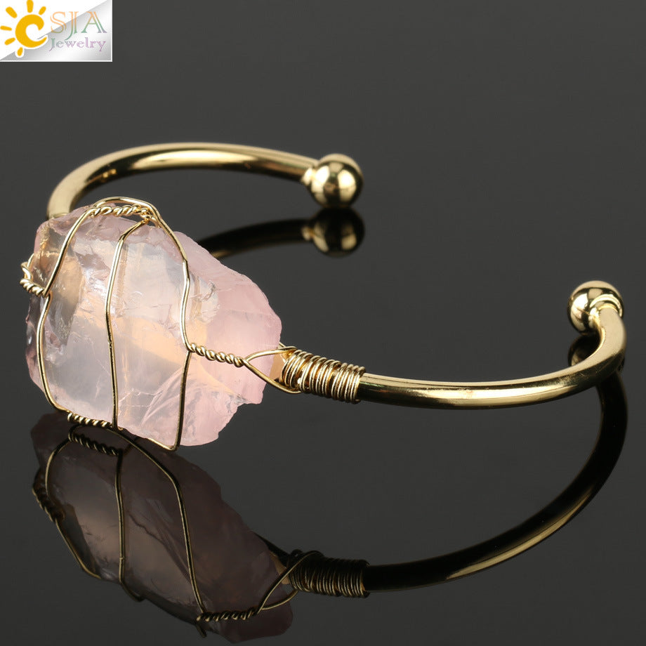 Open crystal bracelet -- large irregular crystal winding bracelet