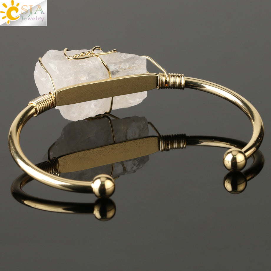 Open crystal bracelet -- large irregular crystal winding bracelet
