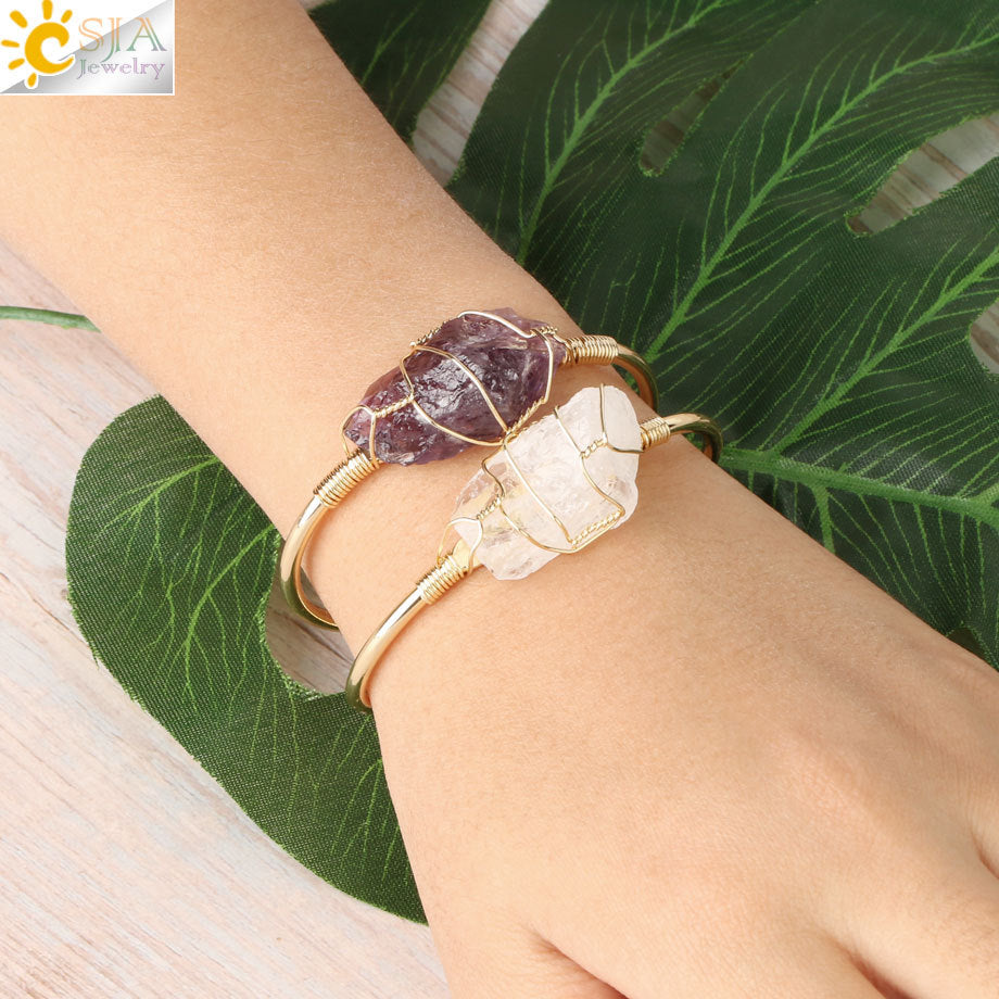 Open crystal bracelet -- large irregular crystal winding bracelet