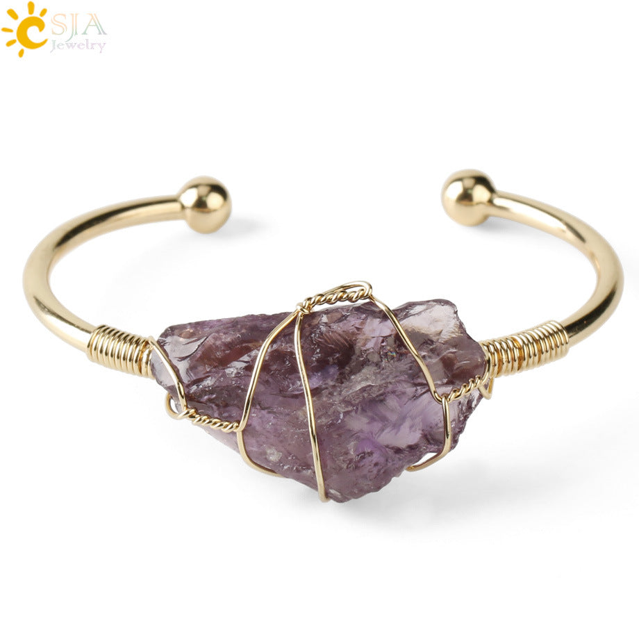 Open crystal bracelet -- large irregular crystal winding bracelet