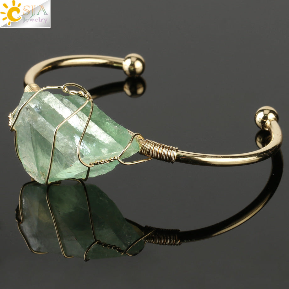 Open crystal bracelet -- large irregular crystal winding bracelet