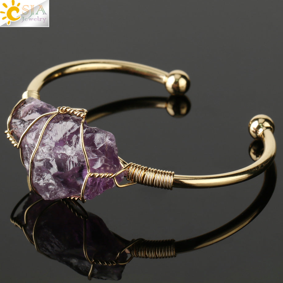 Open crystal bracelet -- large irregular crystal winding bracelet
