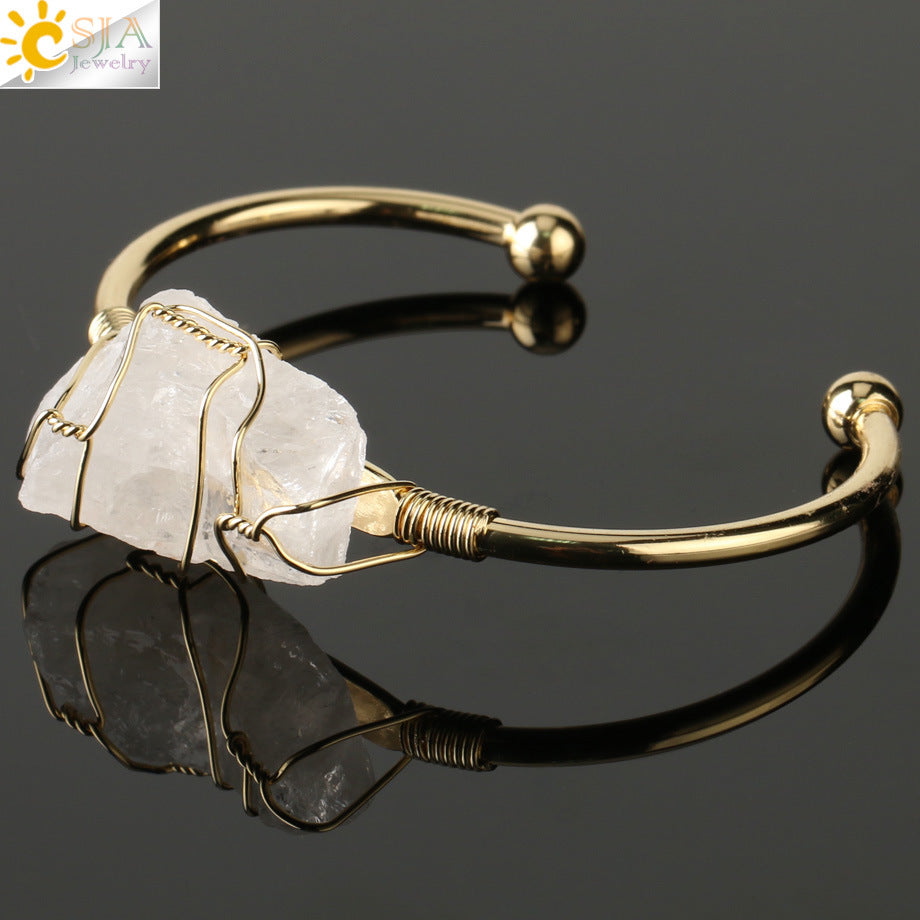 Open crystal bracelet -- large irregular crystal winding bracelet