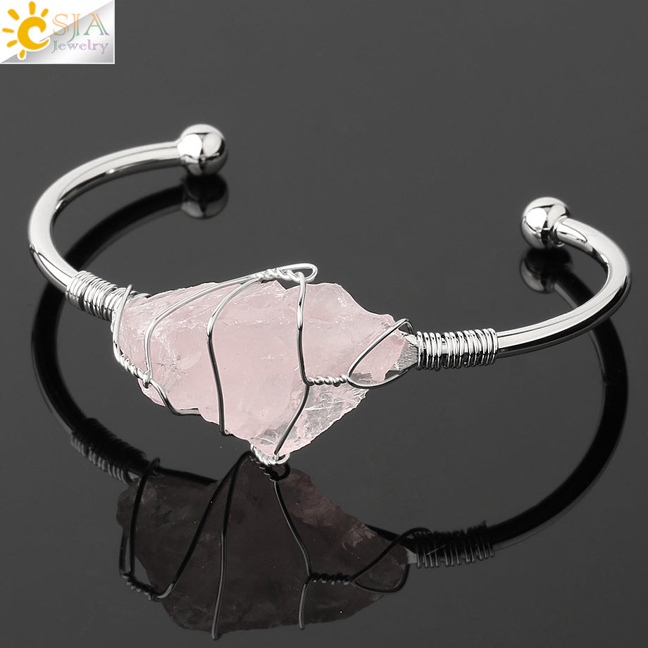 Open crystal bracelet -- large irregular crystal winding bracelet