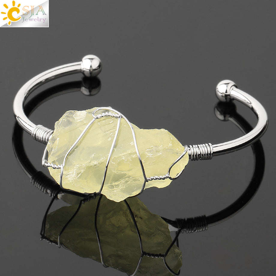 Open crystal bracelet -- large irregular crystal winding bracelet