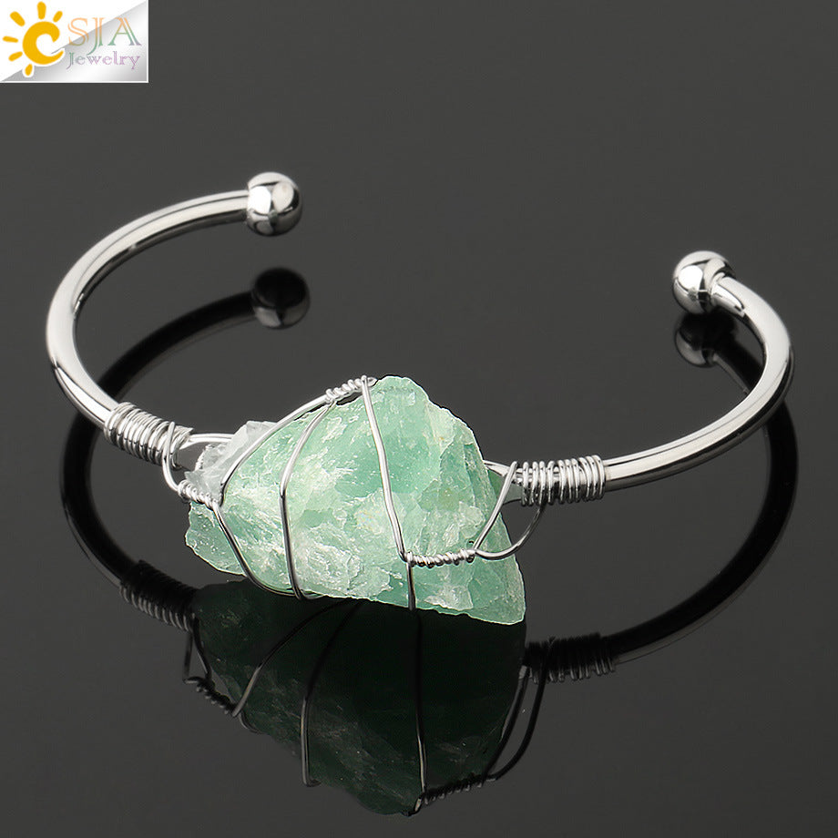 Open crystal bracelet -- large irregular crystal winding bracelet