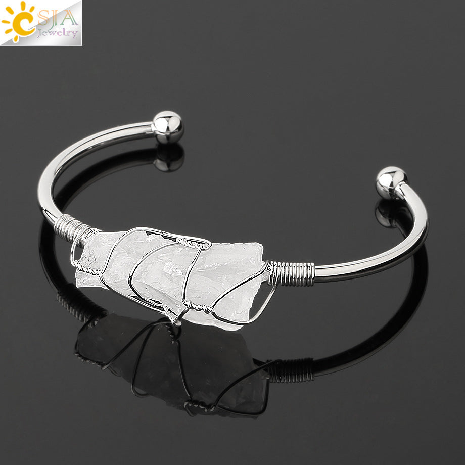 Open crystal bracelet -- large irregular crystal winding bracelet