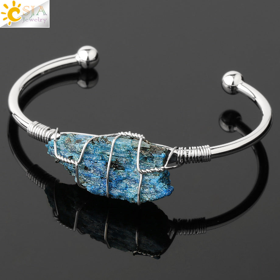 Open crystal bracelet -- large irregular crystal winding bracelet