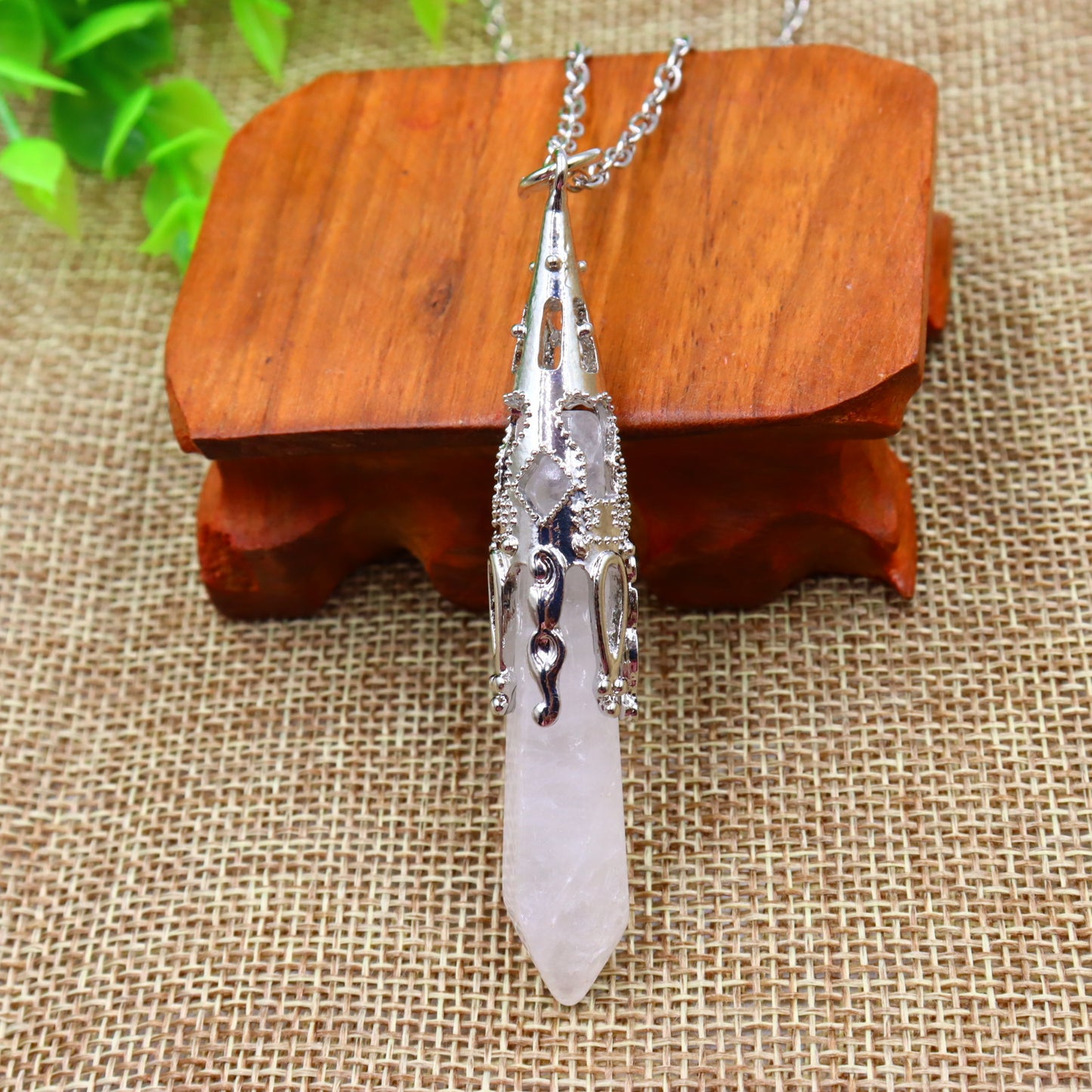 Natural Stone Hexagon Reiki Bullet Crystal Pillar Pendulum Pendant Necklace Women's Sweater Chain Jewelry Couples