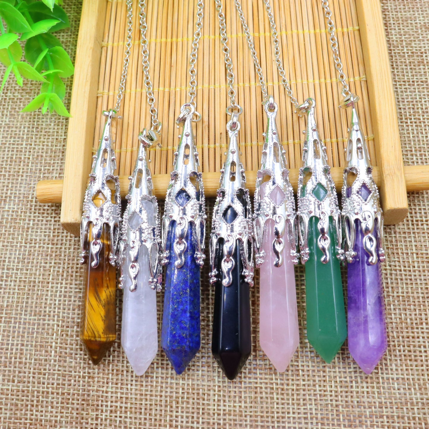 Natural Stone Hexagon Reiki Bullet Crystal Pillar Pendulum Pendant Necklace Women's Sweater Chain Jewelry Couples