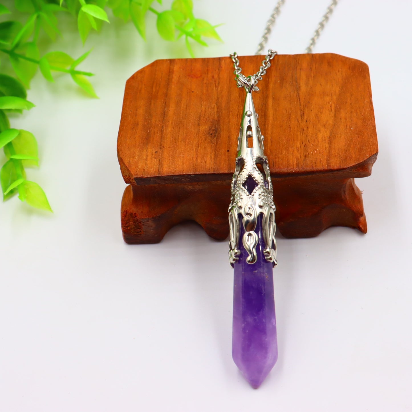 Natural Stone Hexagon Reiki Bullet Crystal Pillar Pendulum Pendant Necklace Women's Sweater Chain Jewelry Couples