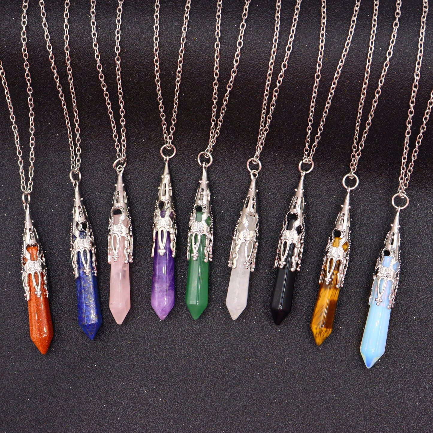 Natural Stone Hexagon Reiki Bullet Crystal Pillar Pendulum Pendant Necklace Women's Sweater Chain Jewelry Couples