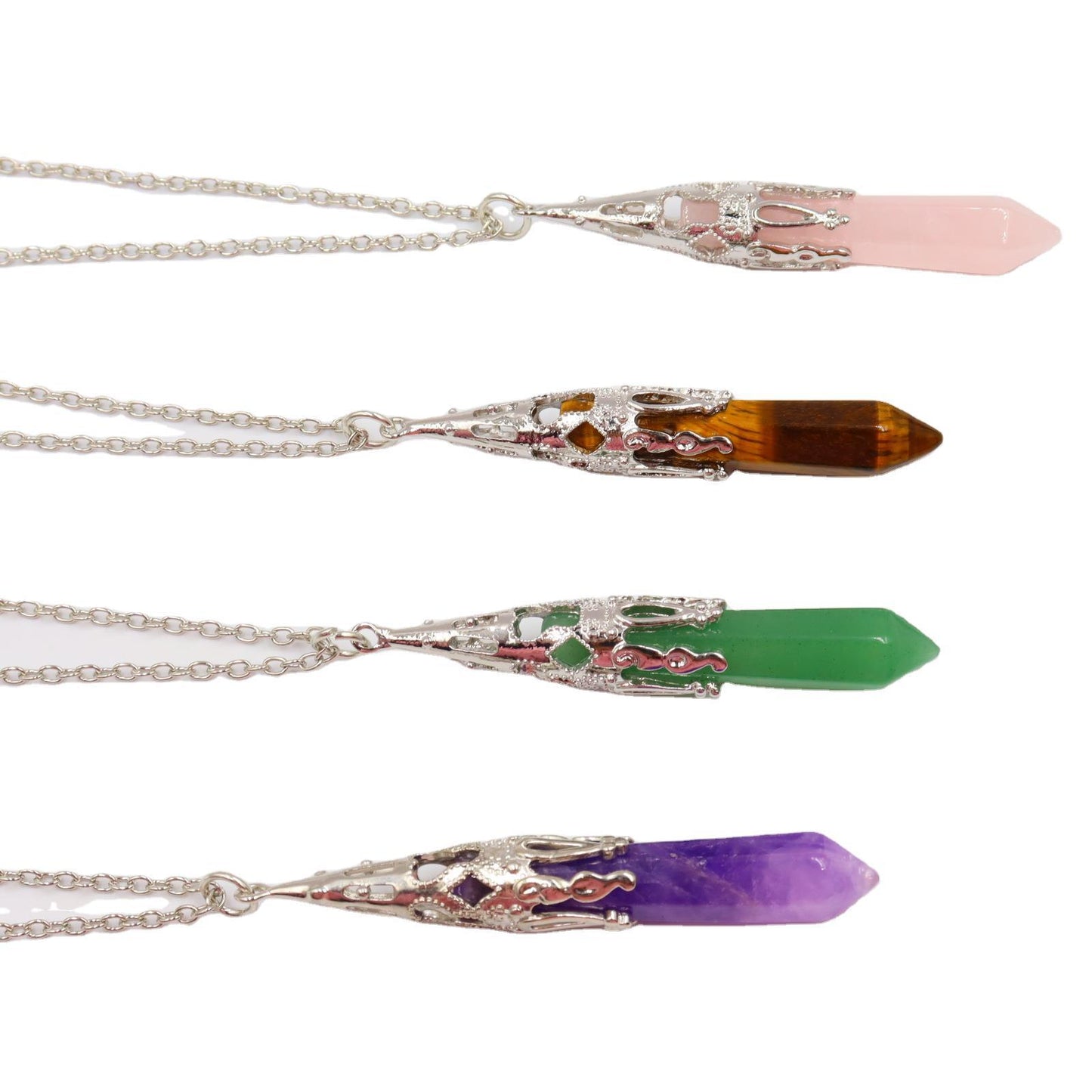 Natural Stone Hexagon Reiki Bullet Crystal Pillar Pendulum Pendant Necklace Women's Sweater Chain Jewelry Couples