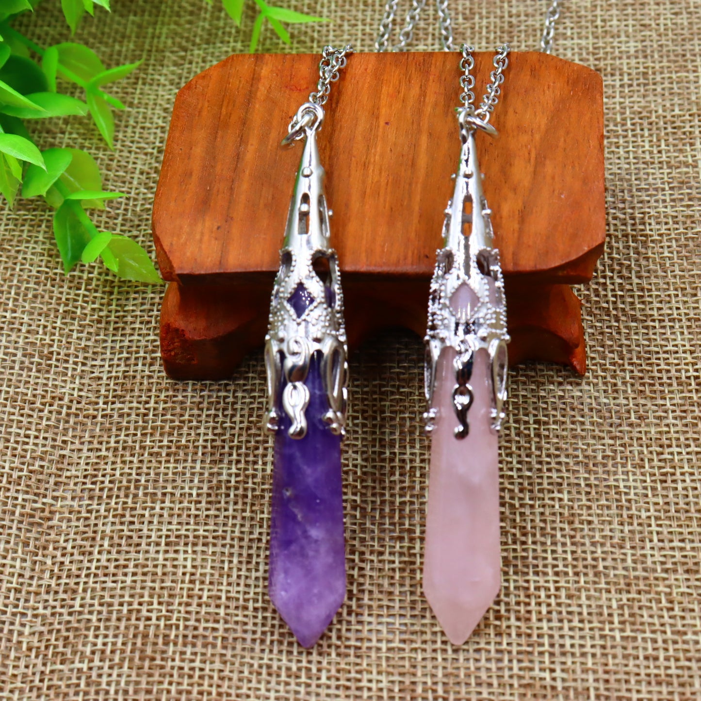 Natural Stone Hexagon Reiki Bullet Crystal Pillar Pendulum Pendant Necklace Women's Sweater Chain Jewelry Couples