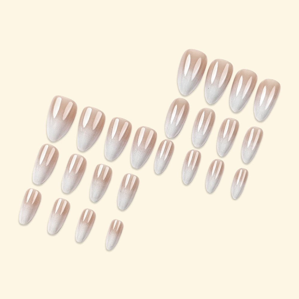 Elegant - Medium-Length Nail Stickers - Milk tea gradient almond-shaped nail art