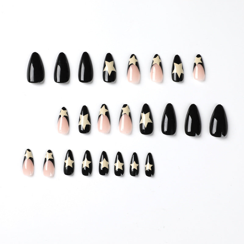 Wearing Nails - Mid-Length - French Style Black Edge Milky White