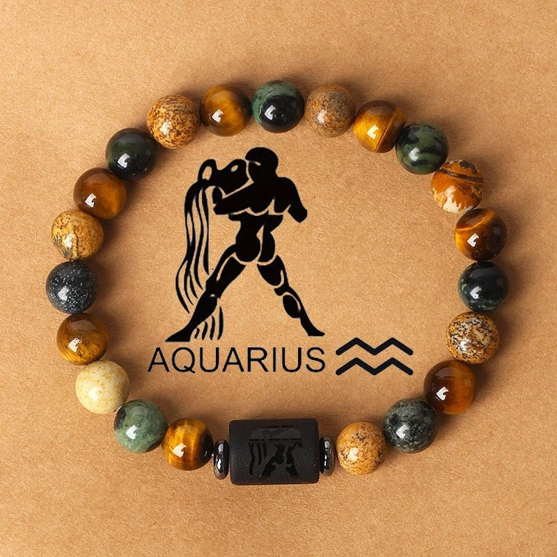 Twelve constellations natural stone beaded bracelet tiger eye stone picture stone crystal bracelet