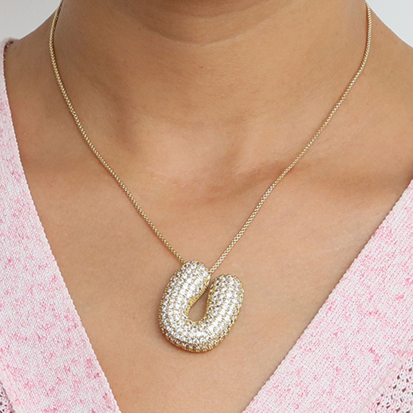 Elegant brass zircon balloon bubble chubby 26 English letter necklace