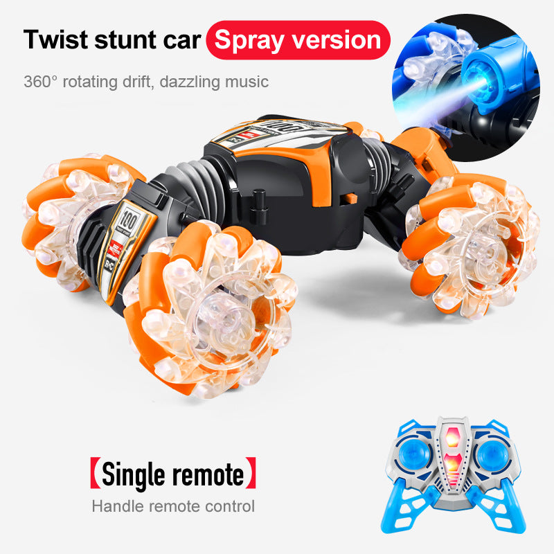 Induction twist car - transverse spray gesture double-sided car toy stunt car remote control car light music