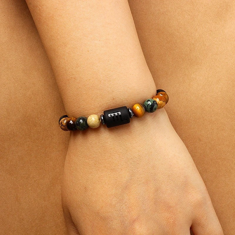 Twelve constellations natural stone beaded bracelet tiger eye stone picture stone crystal bracelet