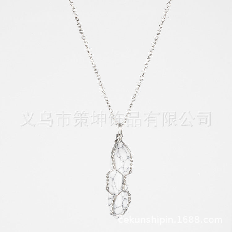 European and American hot-selling models -- Hexagonal column crystal wire necklace hand-wound natural stone crystal pendant
