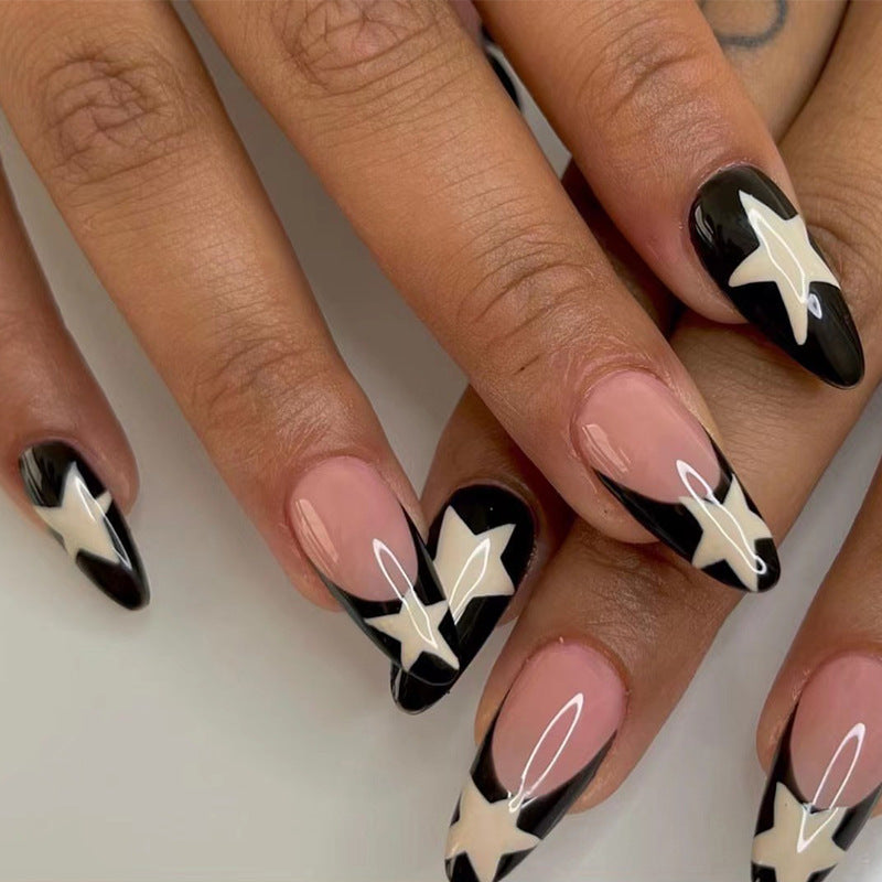 Wearing Nails - Mid-Length - French Style Black Edge Milky White