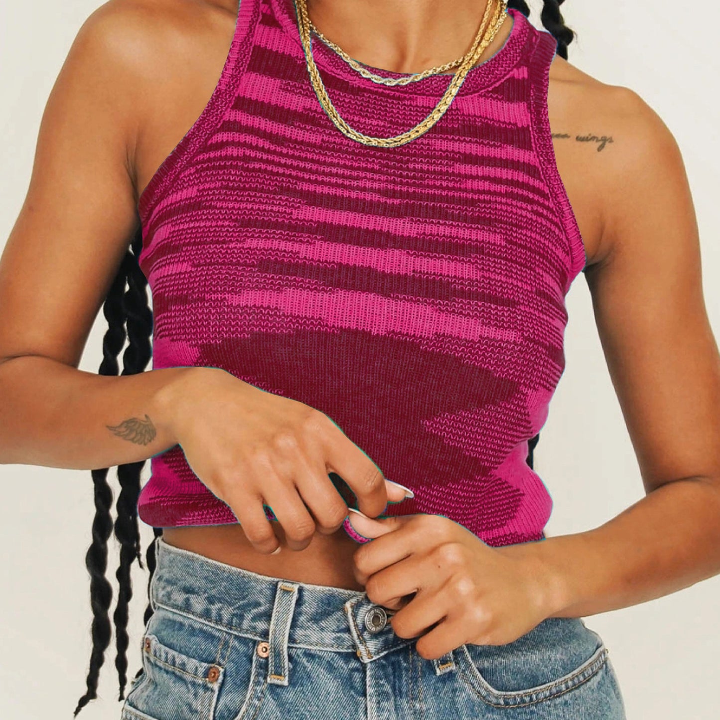 Spring and Summer new women's clothing -- popular color wool knit tank top sleeveless cropped top