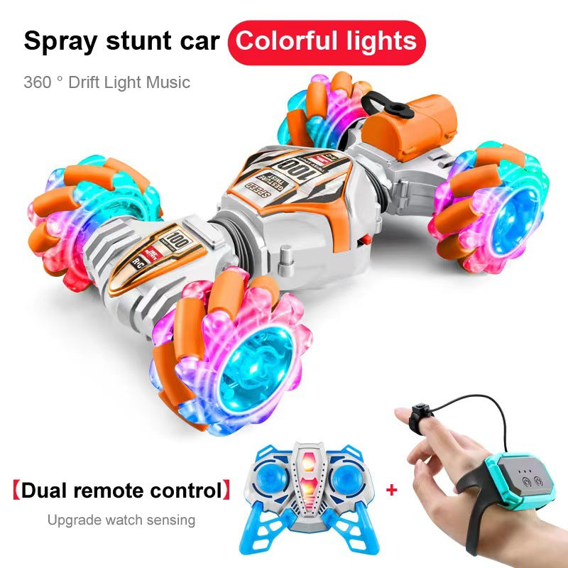 Induction twist car - transverse spray gesture double-sided car toy stunt car remote control car light music