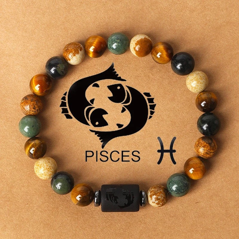 Twelve constellations natural stone beaded bracelet tiger eye stone picture stone crystal bracelet