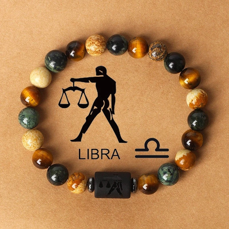 Twelve constellations natural stone beaded bracelet tiger eye stone picture stone crystal bracelet