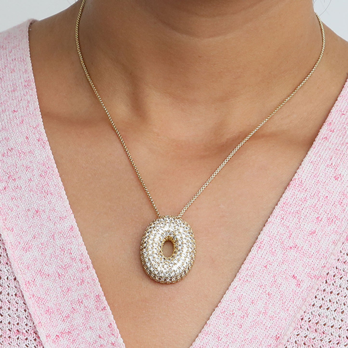 Elegant brass zircon balloon bubble chubby 26 English letter necklace