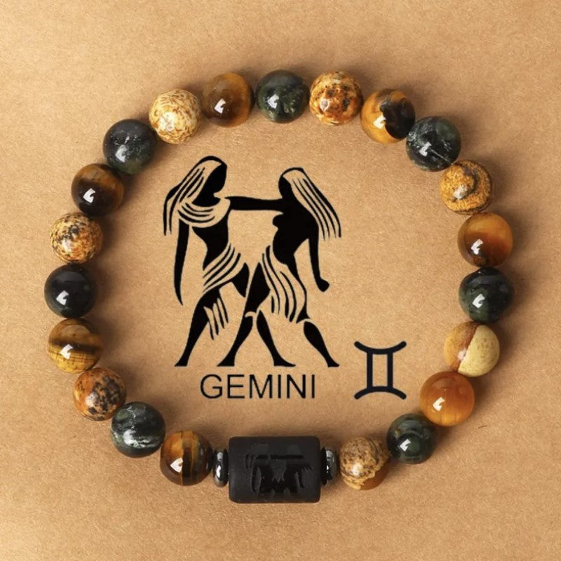 Twelve constellations natural stone beaded bracelet tiger eye stone picture stone crystal bracelet