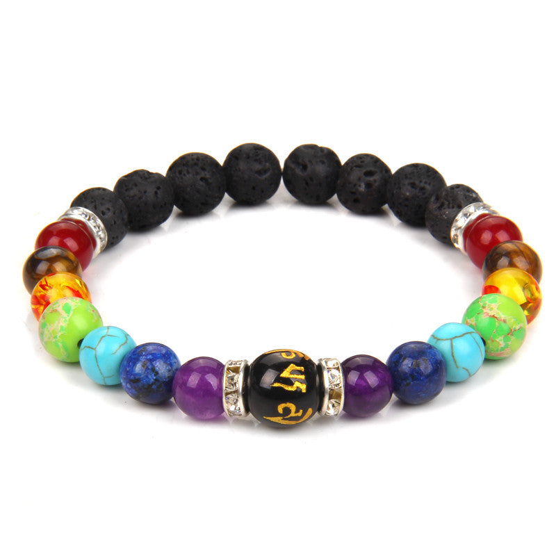 7 Chakra Yoga Fitness Meditation Proverbs Bracelet - Cross-border Hot Sale Natural Stone Crystal Bracelet