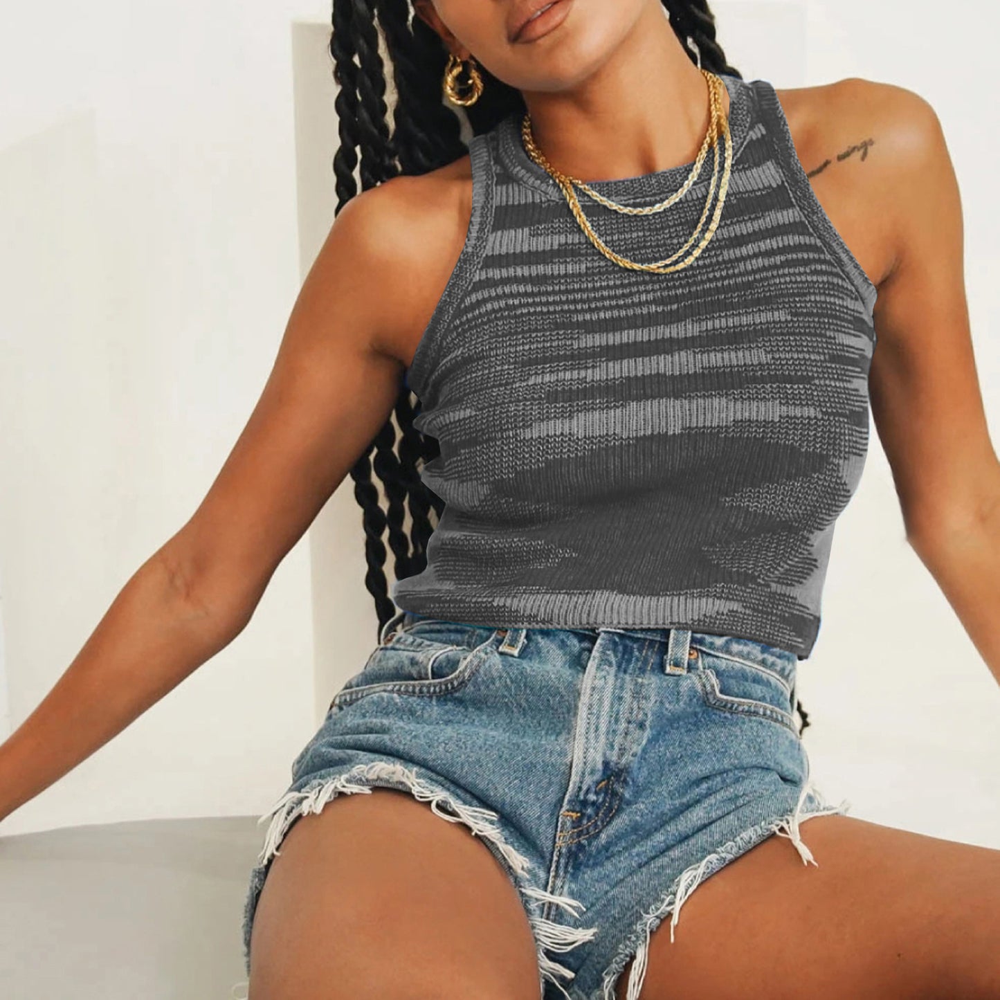 Spring and Summer new women's clothing -- popular color wool knit tank top sleeveless cropped top