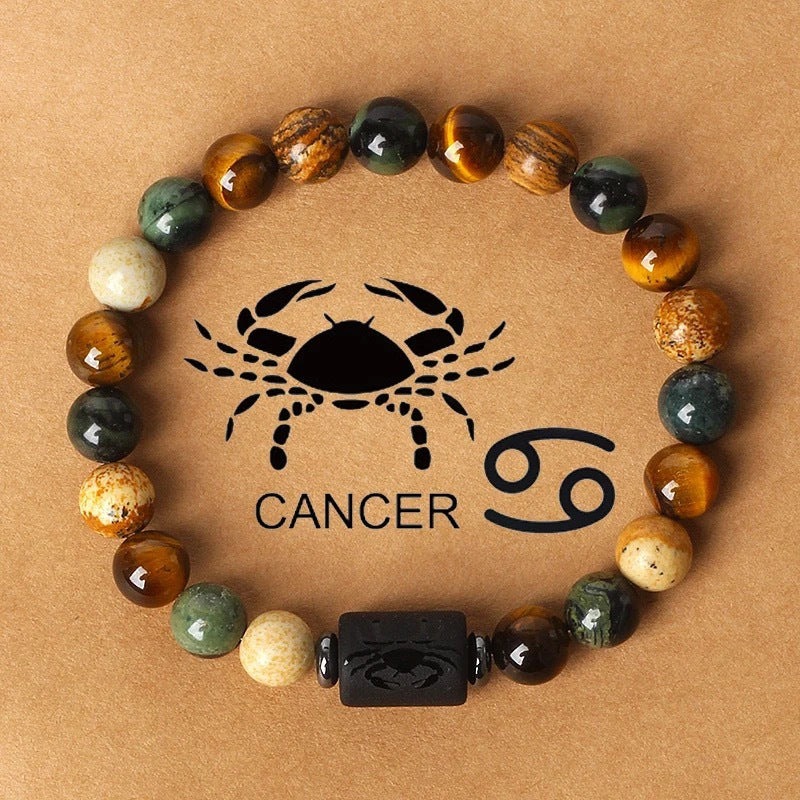 Twelve constellations natural stone beaded bracelet tiger eye stone picture stone crystal bracelet