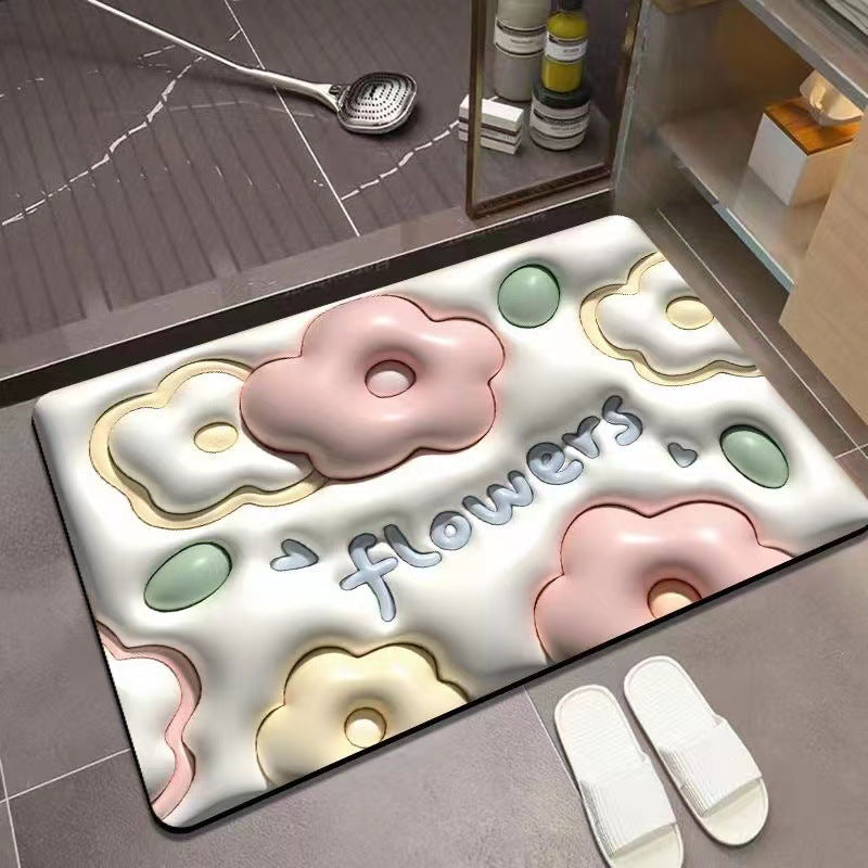 Three-dimensional 3D pattern carpet imitation diatom mud absorbent cushion household drain pad door non-slip mat foot pad