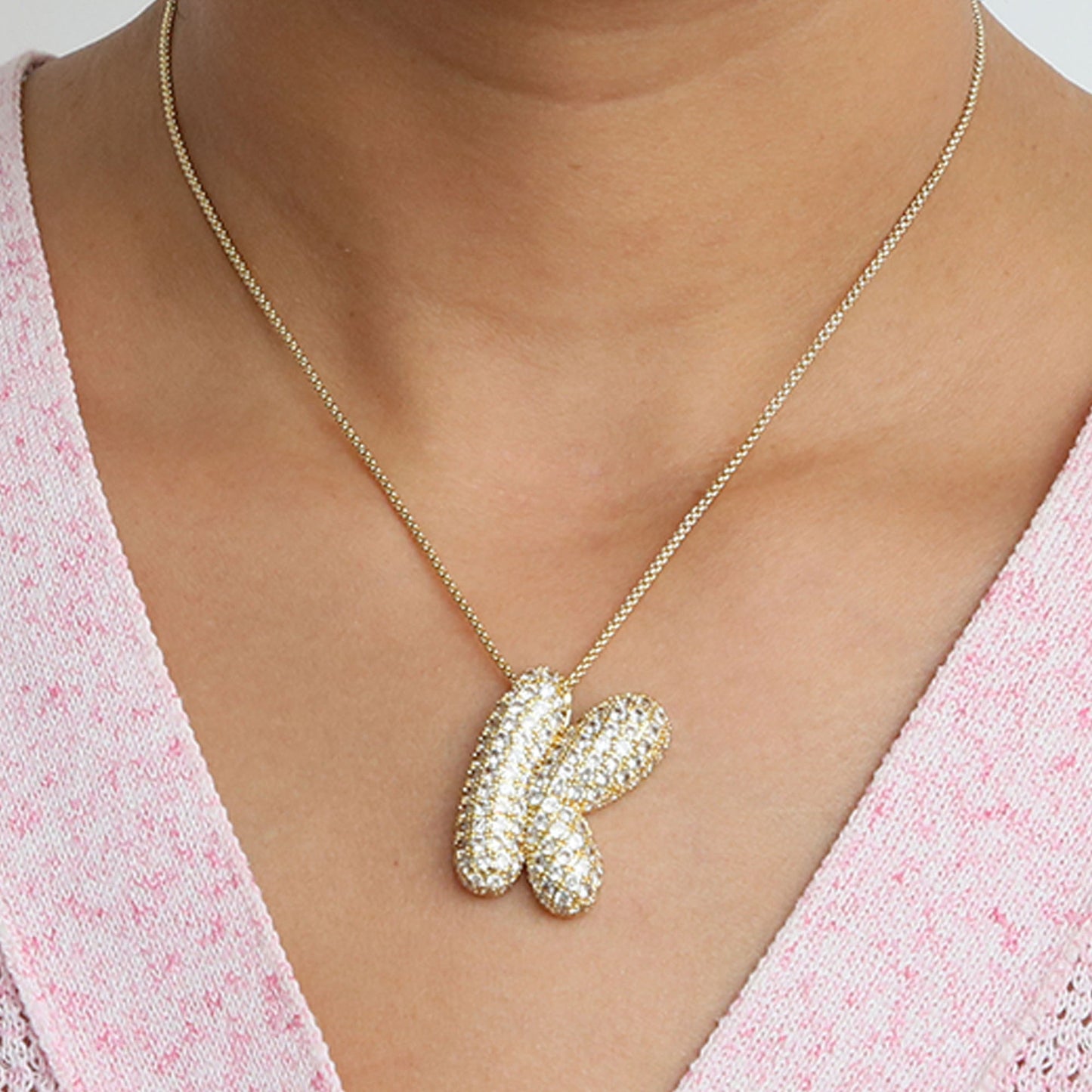 Elegant brass zircon balloon bubble chubby 26 English letter necklace