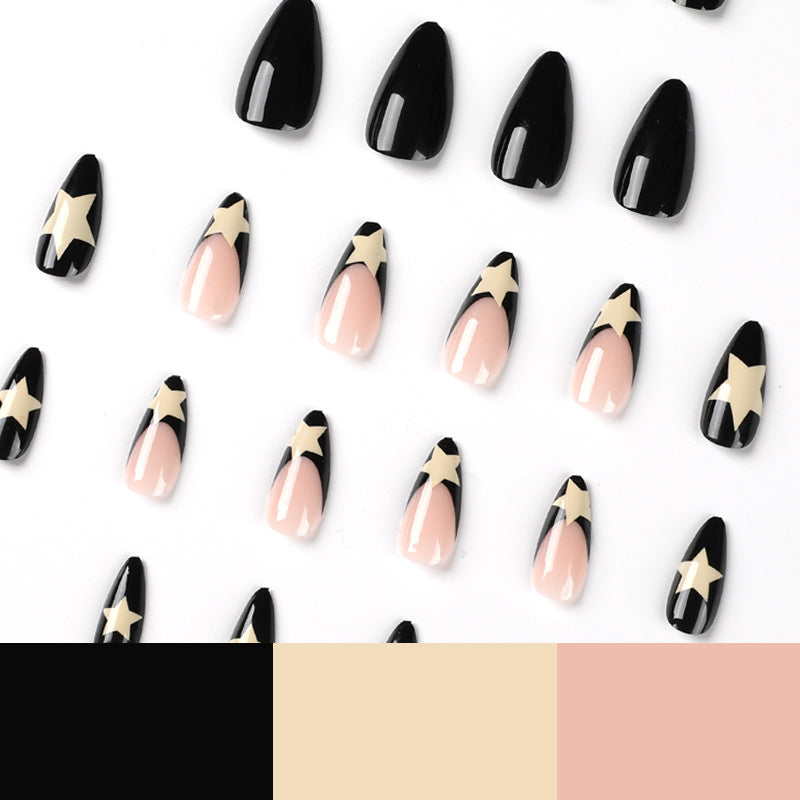 Wearing Nails - Mid-Length - French Style Black Edge Milky White