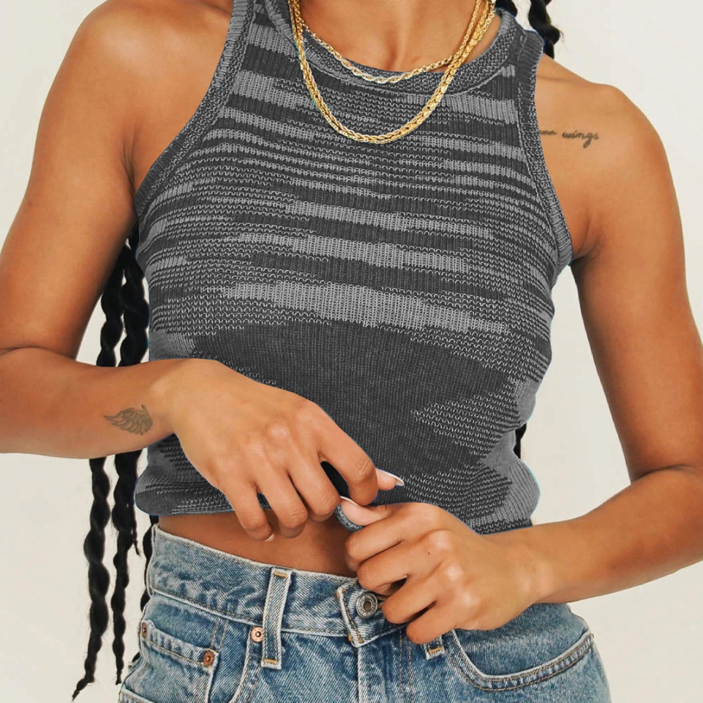 Spring and Summer new women's clothing -- popular color wool knit tank top sleeveless cropped top